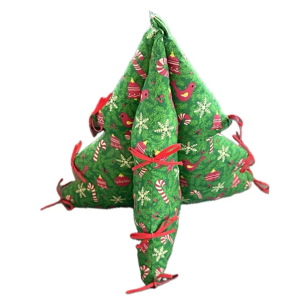 Vintage Handcrafted Handmade Plush 3D Stuffed Christmas Tree Table Top Decor